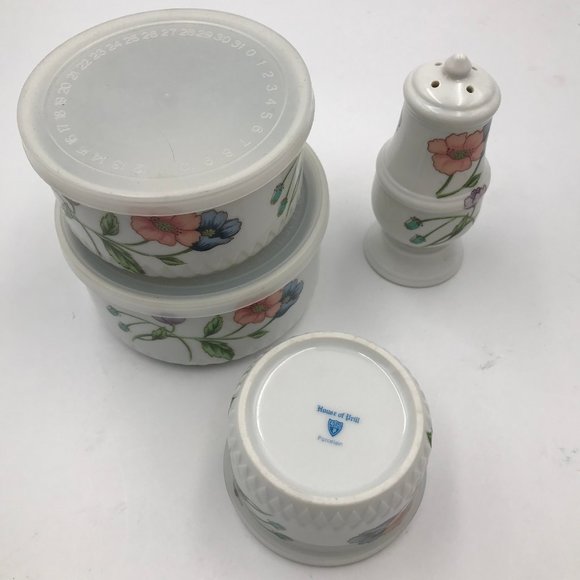 House Of Prill Poppy Ceramic Porcelain Covered Storage Bowls Salt Shaker NEW - Picture 2 of 2